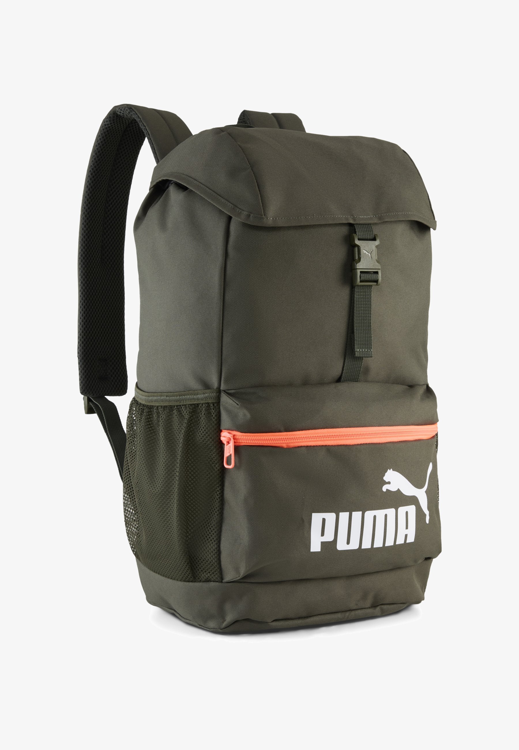 Puma PHASE HOODED - Rugzak - donker olijfgroen met een gloeiend rood accent