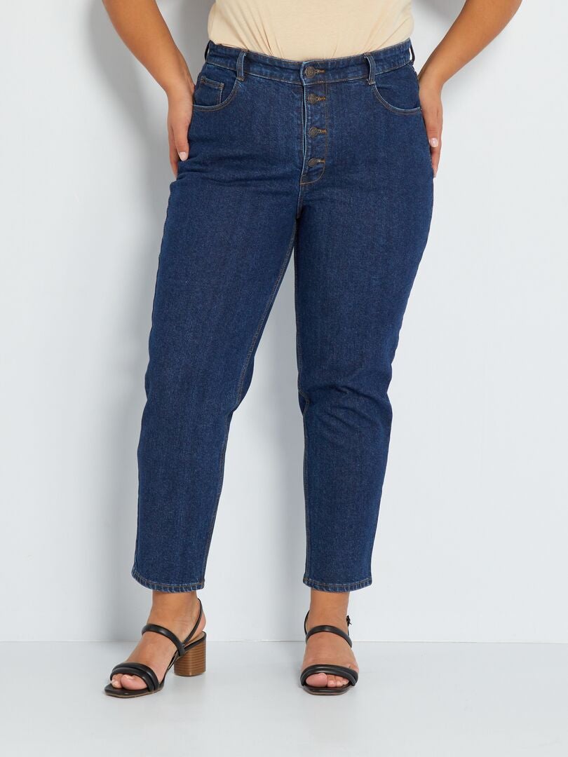 Calça jeans Mom Fit de cintura alta, tamanho 28L - 5 bolsos - AZUL