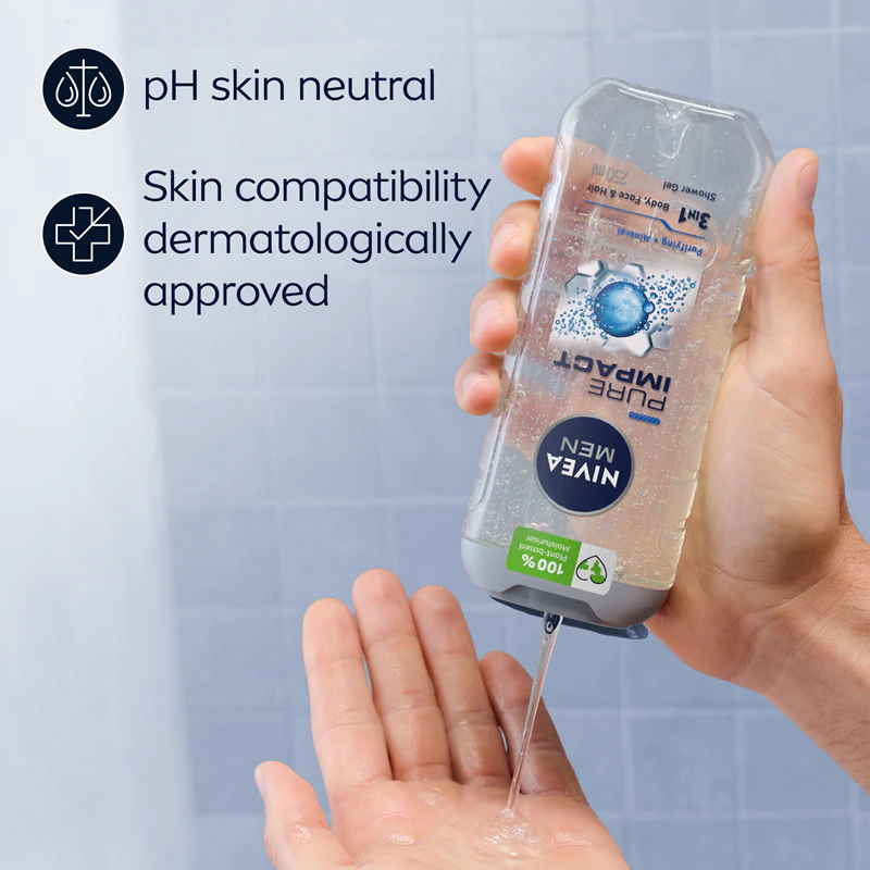 Gel de banho NIVEA MEN Pure Impact para homens