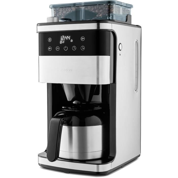 MEDION Macchina da caffè digitale con filtro isolato e macinacaffè integrato - 1000W - 1.0L - Argento