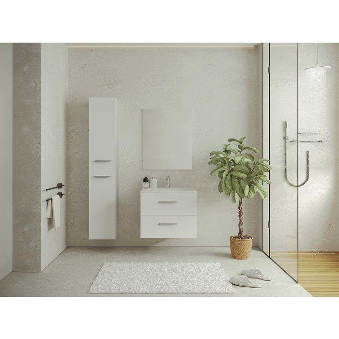KAYLA Single Sink Wall-Mounted Bathroom Vanity Unit with Storage Column - White - 60 cm