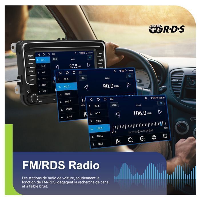 Autorradio Hikity 4G + 64G de 7 pulgadas con Android 15 para VW Golf 5, 6, Touran y Polo, con CarPlay inalámbrico, Android Auto, GPS y cámara de visión trasera.