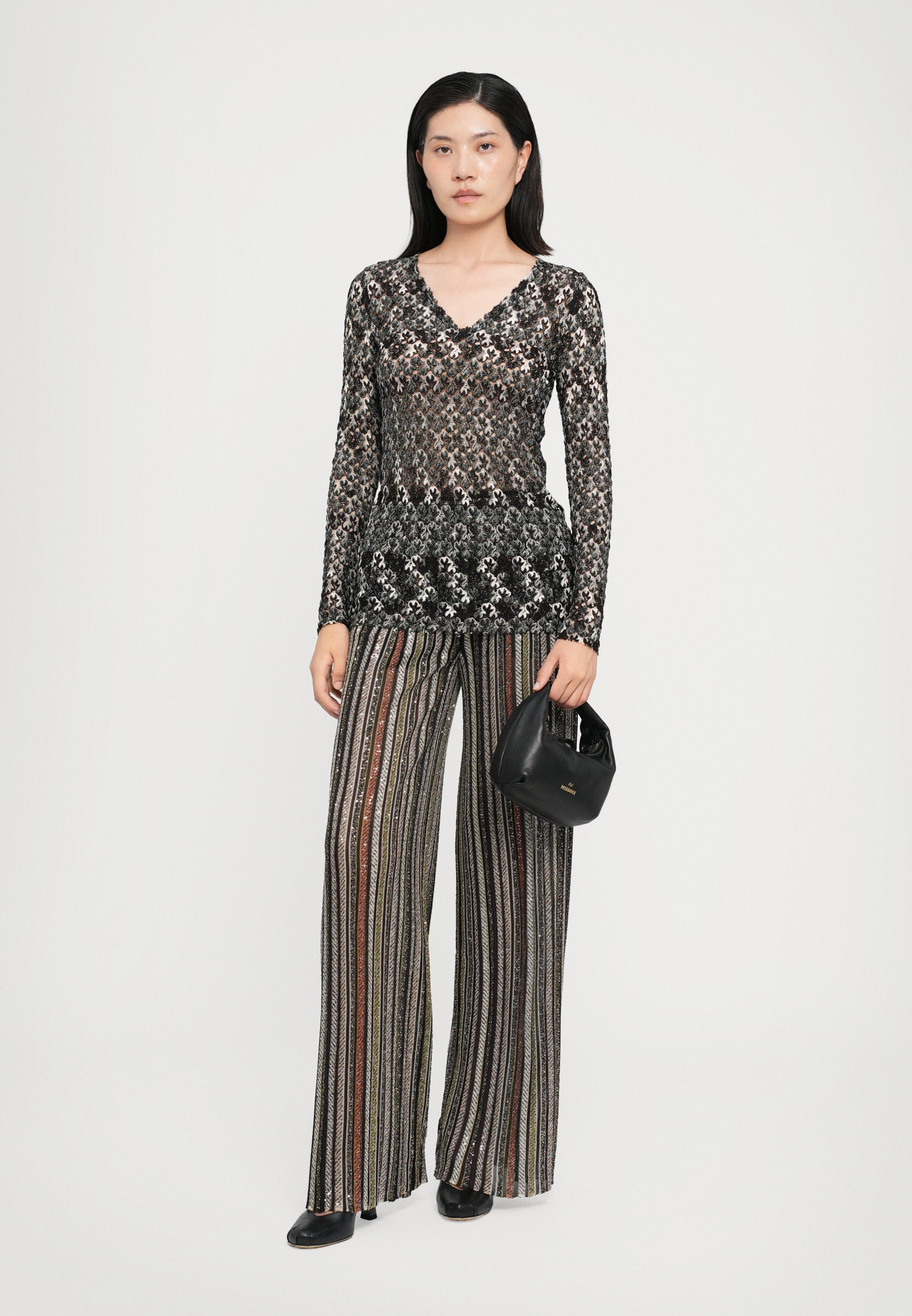 Missoni V-hals trui - donkerbruin/zwart
