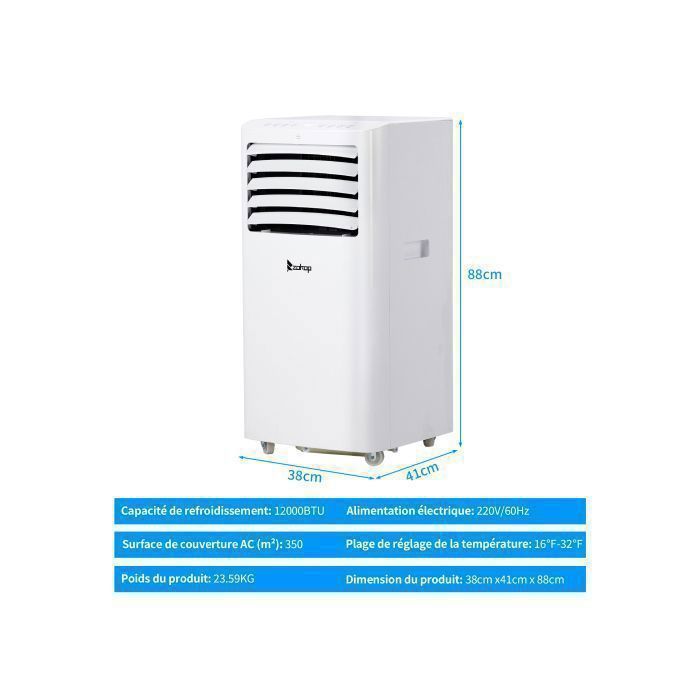 Condizionatore d'aria portatile ALIGHTUP 12000 BTU - 3,5 kW - Timer e WiFi - Telecomando