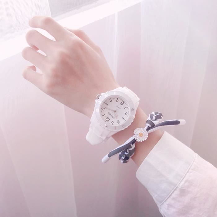 Conjunto de reloj infantil para niñas + pulsera blanca de margarita de alta calidad para adolescentes: regalo perfecto para niños.