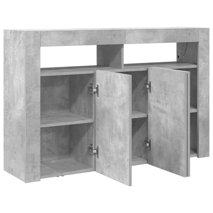 Aparador moderno - vidaXL - Gris hormigón - Iluminación LED - 8 compartimentos - Madera de ingeniería