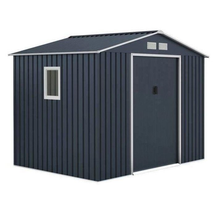 Abri de jardin en métal 5,29 m² - 277 x 191 x 202 cm - VENUS Kit d'ancrage inclus, 2 portes coulissantes, 1 fenêtre latérale Gris
