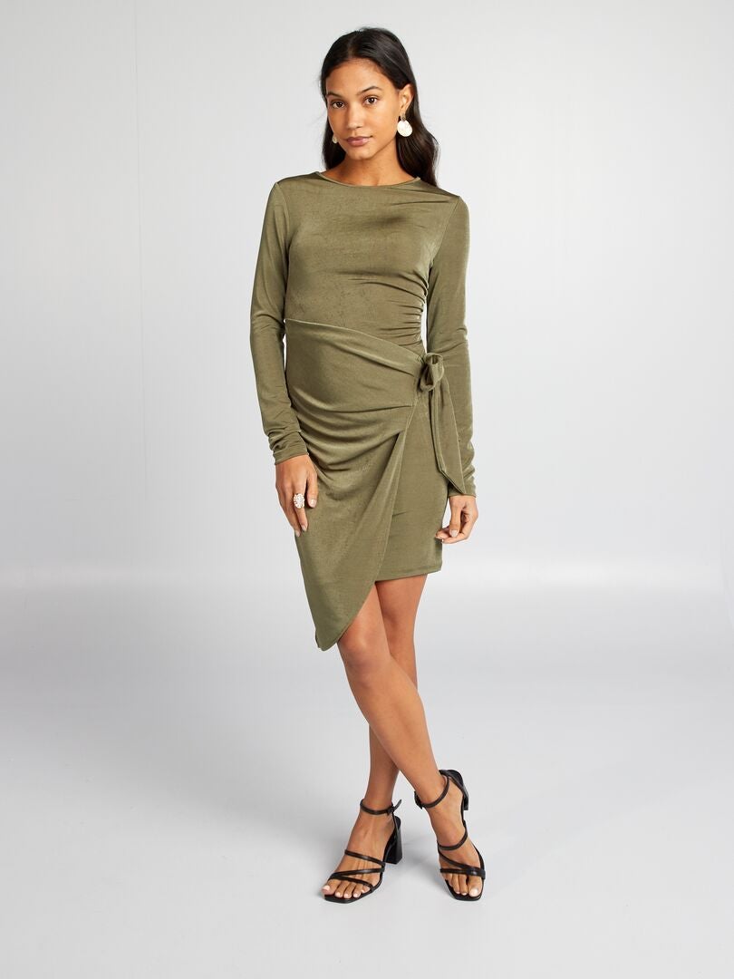 Vestido curto drapeado - Cáqui