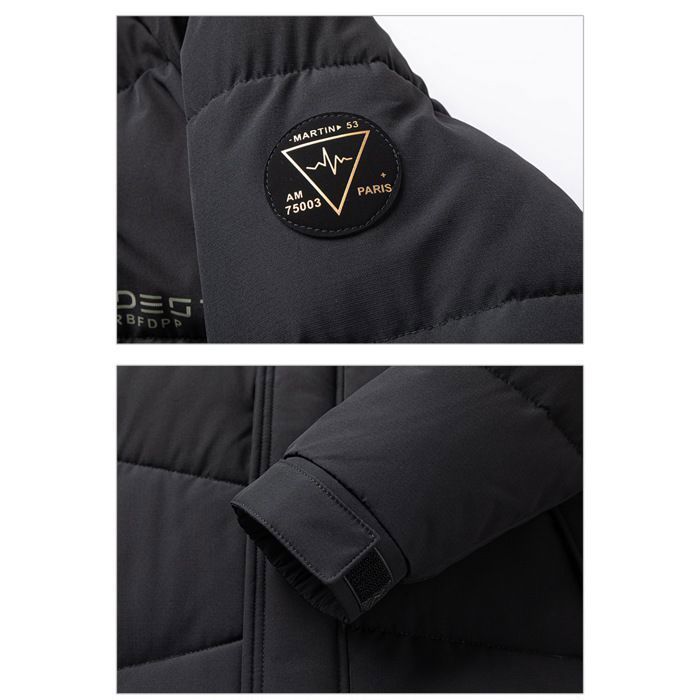 Men's Mid-Length Puffer Jacket - Black - Warm Autumn/Winter with Hood