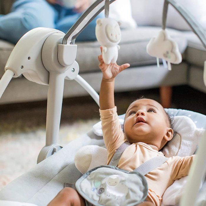 INGENUITY Baby Bouncer, Foldable Electric Swing - Little Sheep - Removable Arch and Toys, Baby Gift