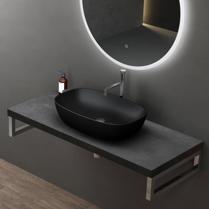 Lavabo de encimera doporro, negro mate, 60x39,5x14 cm, lavabo ovalado de cerámica con revestimiento NANO Easy Clean, Brüssel104