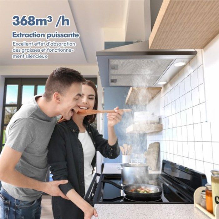 FIREGAS Hottes Aspirantes 60cm 368m³/h-Evacuation ou Recyclag-3 Niveaux de Vitesse-Hotte Murale-Inox-Classe énergétique A++