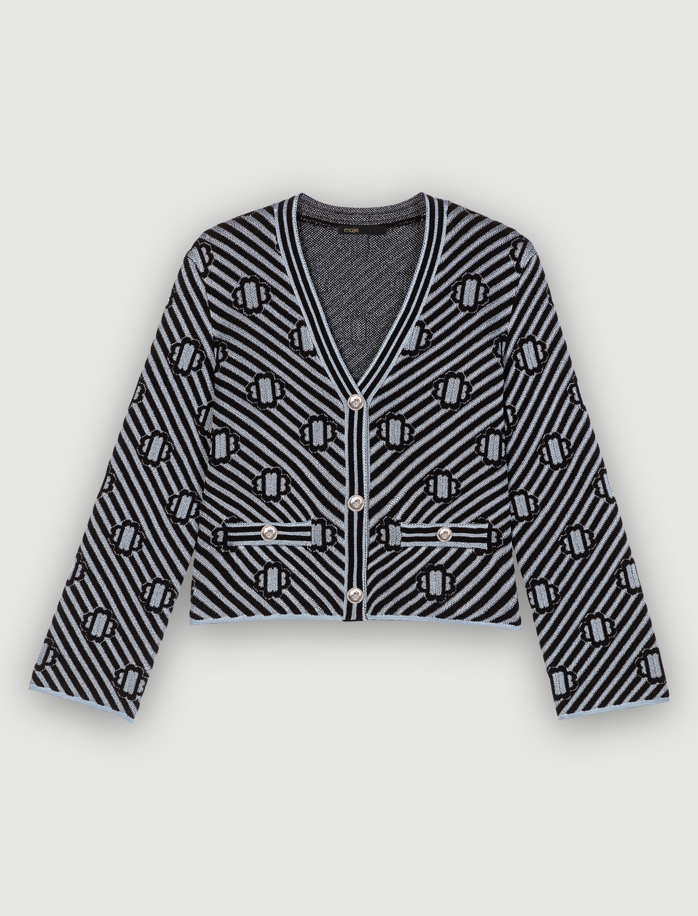 Bedrukt gebreid vest - Zwart/blauw