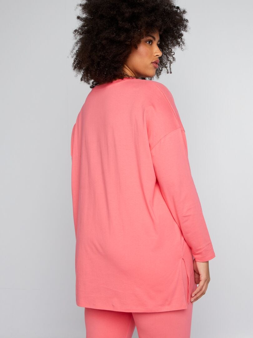 Camiseta longa de malha lisa - ROSA