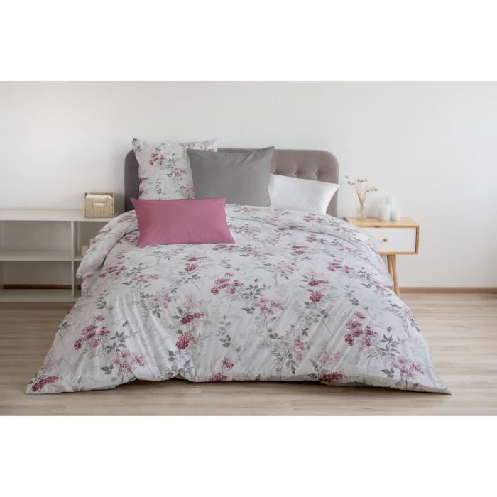 Parure de couette 240x260 cm HOME LINGE PASSION POMPADOUR : Housse de couette + 2 taies d'oreiller - 100% Coton 57 Fils -