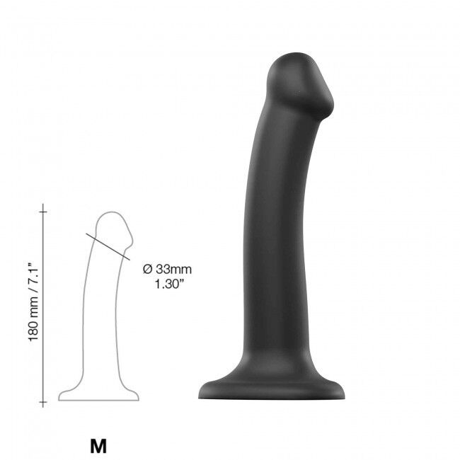 Silikonski upogljiv dildo Strap-On-Me z dvojno gostoto, črne barve, velikost M