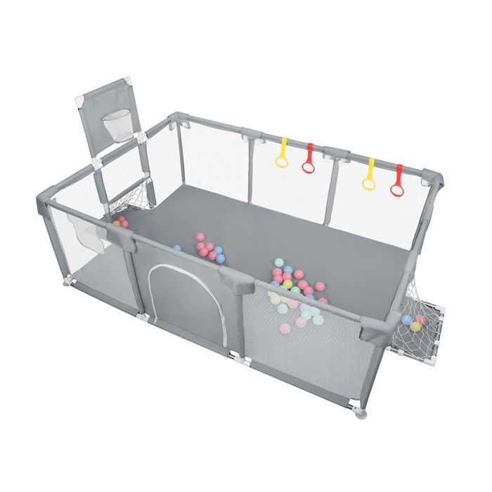 Parque infantil de seguridad MIPAN - Valla con pelotas de mar + 4 asas - 180 x 120 x 66 cm - Gris oscuro