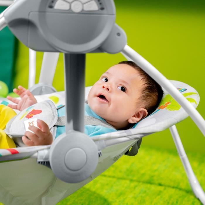 BRIGHT STARTS Baby Bouncer, Foldable Electric Swing – Animals, 6 Swing Speeds, Baby Gift
