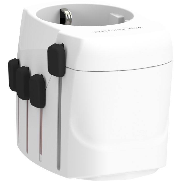 Adaptador y convertidor - SKROSS - 3 polos, 150 países - Universal - Blanco - 1750W