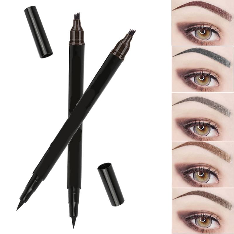 1 stylo eyeliner double embout 2 en 1 pour sourcils, waterproof, sans bavure, 4 pointes, maquillage pour les yeux, effet tatouage sourcils, cosmétique TSLM1
