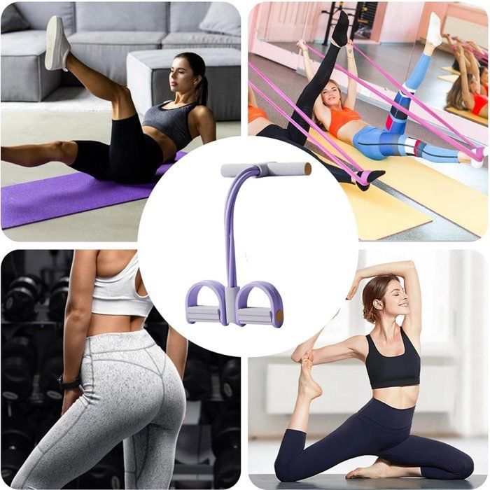Appareil d'entraînement abdominal - 6 tubes - Appareil pour abdominaux - Musculation - Entraîneur abdominal élastique - Rouleau