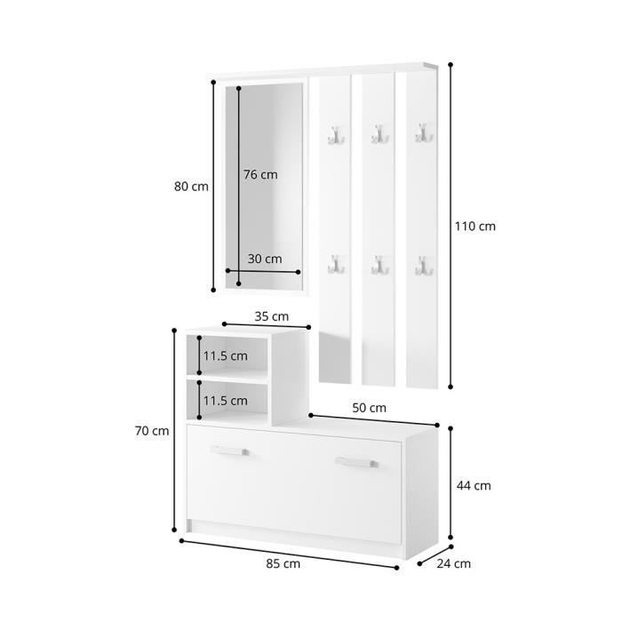 Entryway cabinet / Hallway furniture - AMBER - 85 cm - Wotan oak - shoe cabinet - coat rack - mirror
