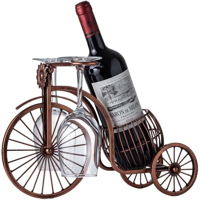 Soporte para botellas de vino con forma de triciclo de hierro forjado de estilo retro [N3279]