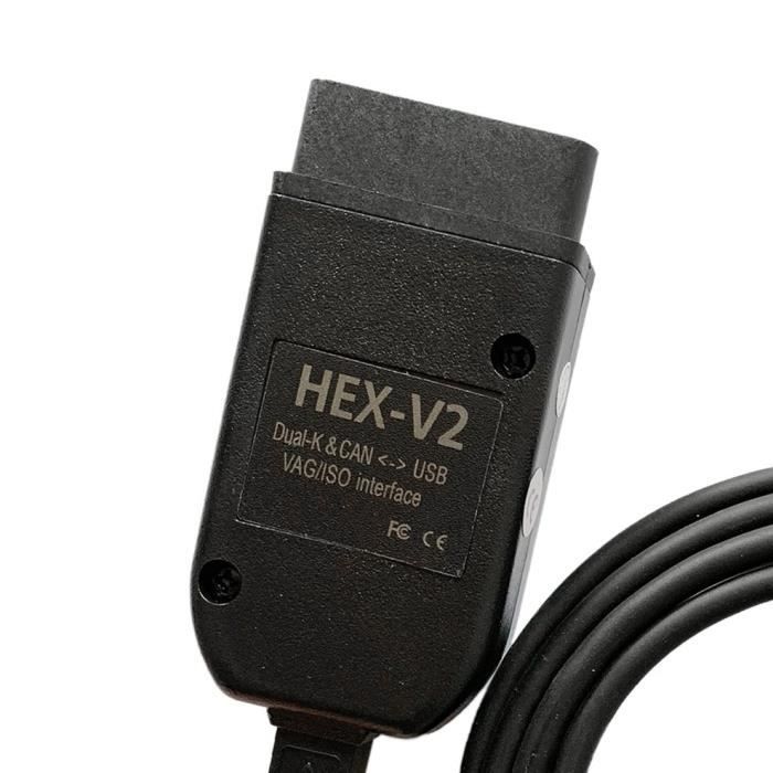 Cable de diagnóstico VCDS Hex V2 - Compatible con VW Audi Skoda Seat - Inglés + Francés - Negro