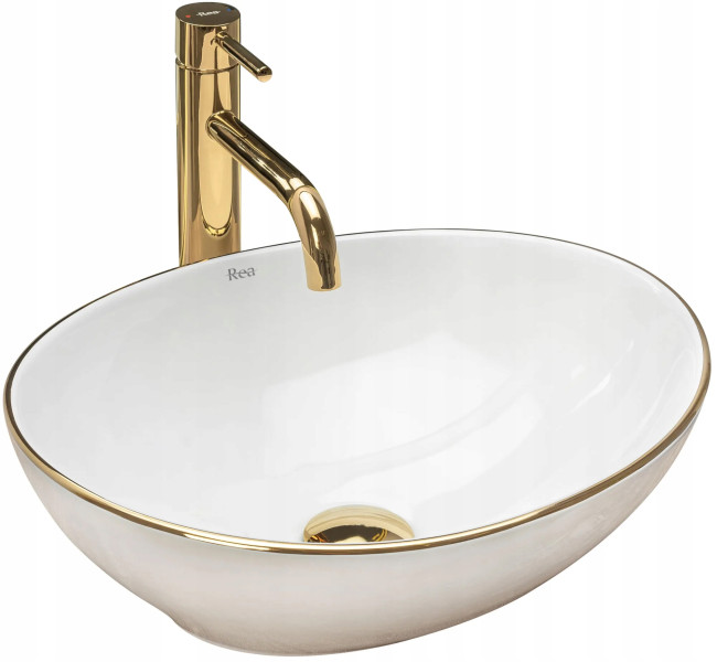 Umywalka Nablatowa Sofia Gold Edge Shiny Owalna - Rea