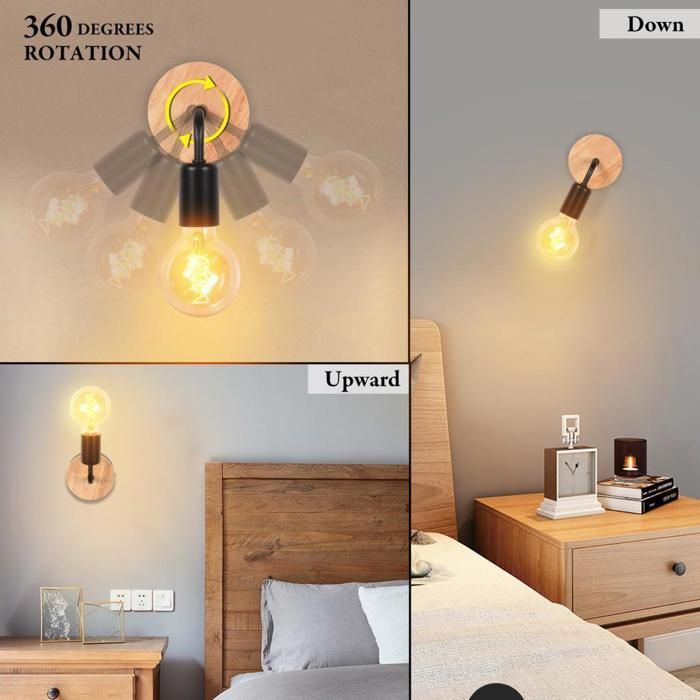 Paquete UNI de 2 apliques de pared interiores E27 para baño y sala de estar - Lámpara de pared LED moderna - Bombilla no incluida
