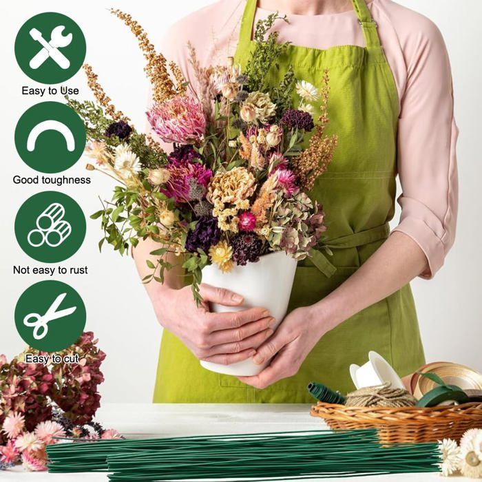Steli di fiori artificiali verdi - 100 pezzi, 30 cm, decorazione bouquet da fiorista fai da te - Adatto per lavori artigianali, Etichetta