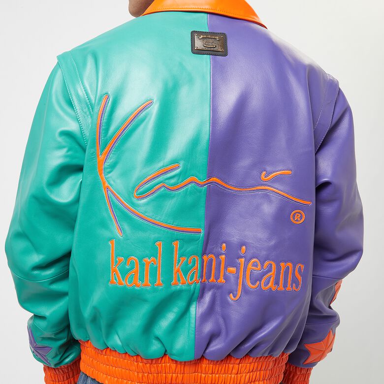 Metal Plate Block Leather College Jacket