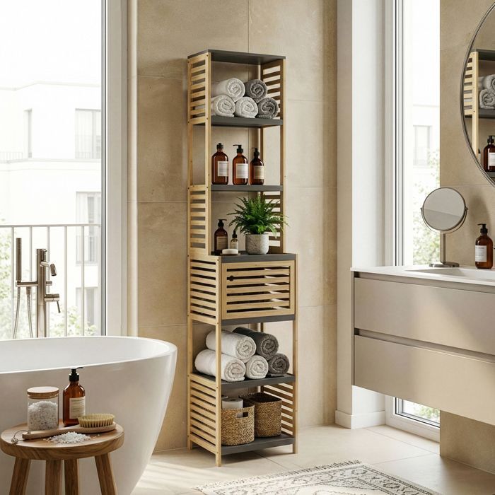 Étagère de salle de bains Kydesby 170 x 39 x 30 cm bambou naturel / gris