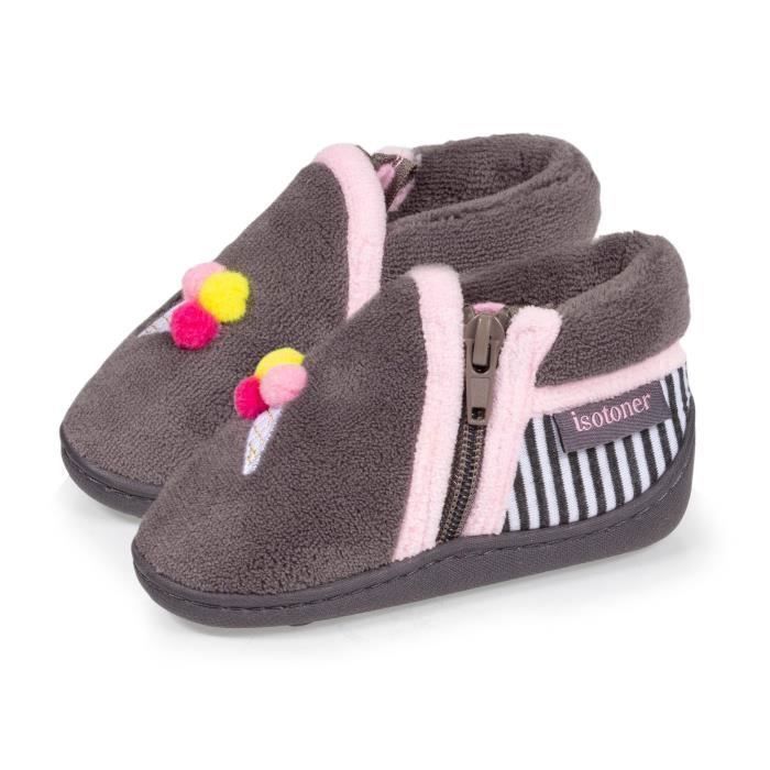 Pantuflas Isotoner para bebé niña con suela antideslizante, color gris.