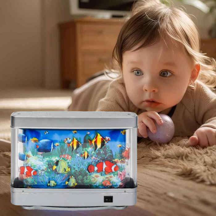 Acuario con iluminación LED y sistema de autopurificación, 30x23x7cm, multicolor