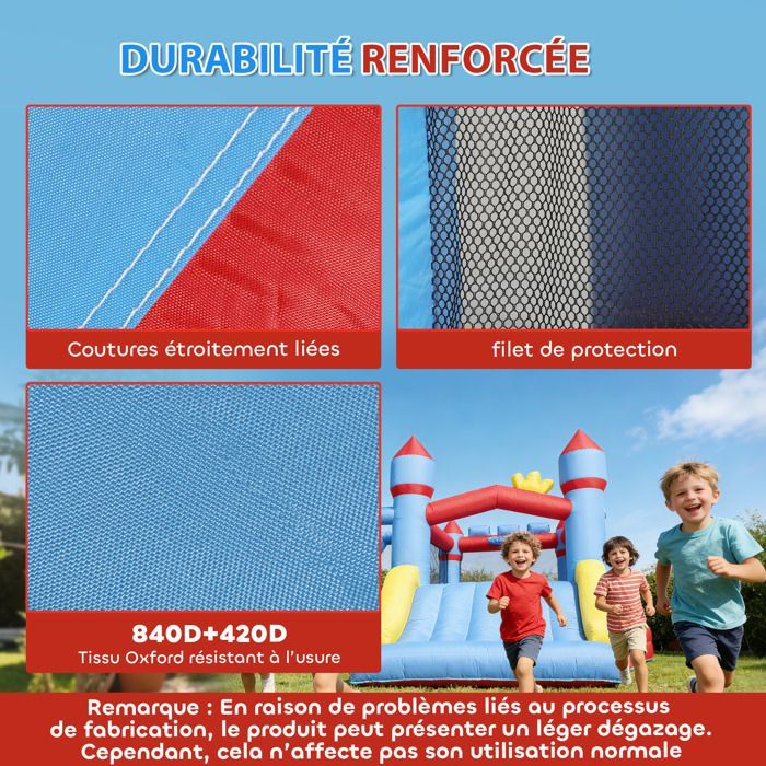 Château gonflable 5 en 1 avec souffleur, parc aquatique structure gonflable, toboggans, trampoline, multicolore