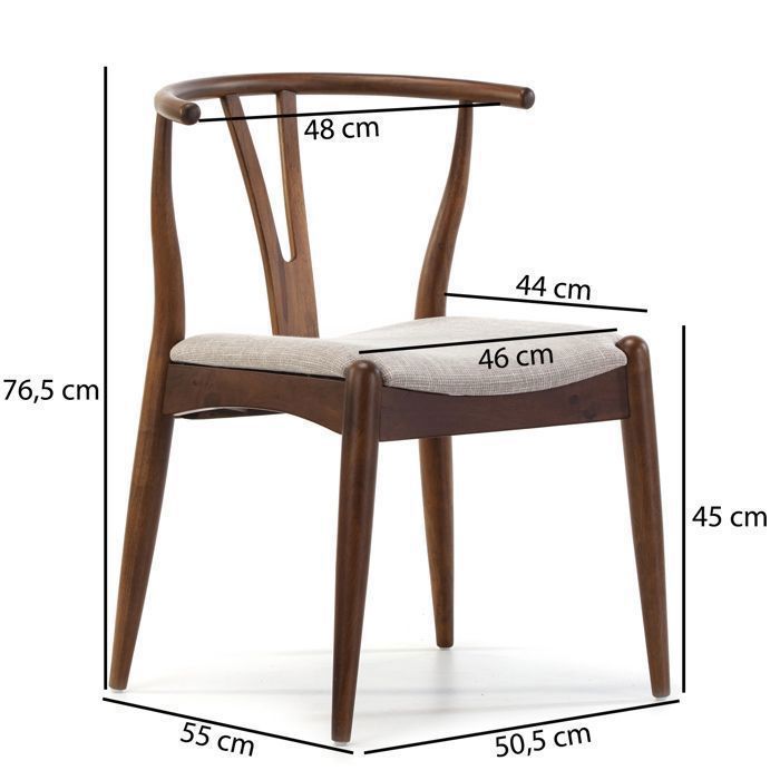 Conjunto de 2 cadeiras rústicas VS Venta-stock, cor nogueira, madeira maciça, 55 cm (comprimento) 54,5 cm (profundidade) 76 cm (altura)