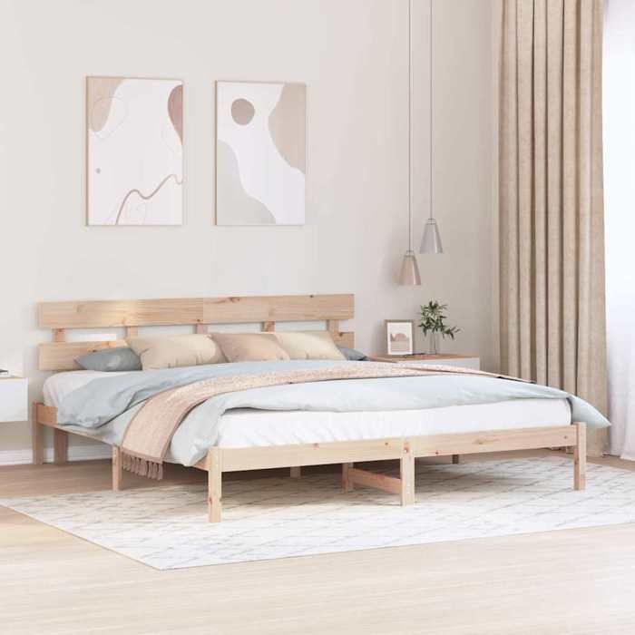 Cama doble CHIC para adultos - Estructura de cama de 200 x 200 cm, color marrón, madera maciza de pino #Sara36281