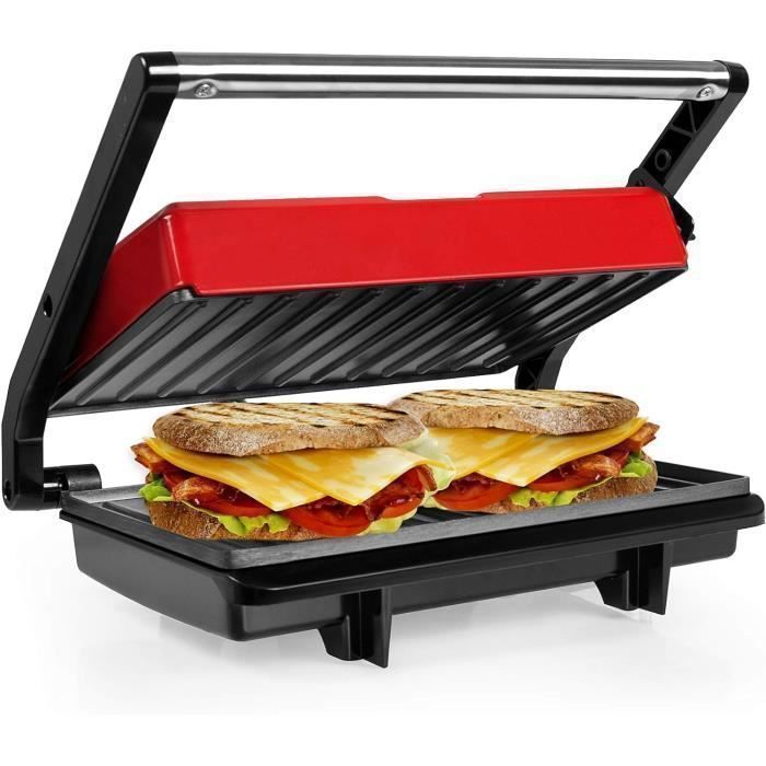 Grill Électrique - Gotoll - Appareil à Sandwich Presses à Panini, Croque Monsieur Plaques Anti-Adhésives (Rouge)