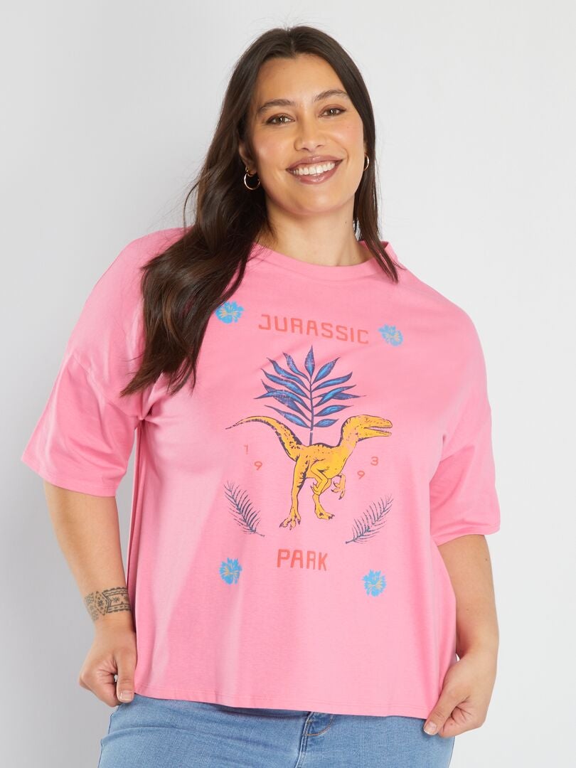 'Jurassic Park' T-shirt met verlaagde armsgaten - ROZE