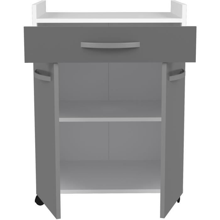 OSLO Desserte de 60 cm - 1 Tiroir et 1 Porte - L 60 x P 44 x H 81 cm - Coloris Gris brillant - EKIPA