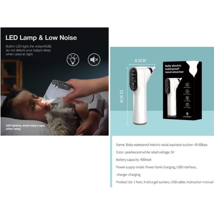 Nuova e migliorata versione dell'aspiratore nasale per neonati BÉABA, aspiratore nasale elettrico, ultraveloce, regolabile, con 4 ugelli, sterilizzabile.