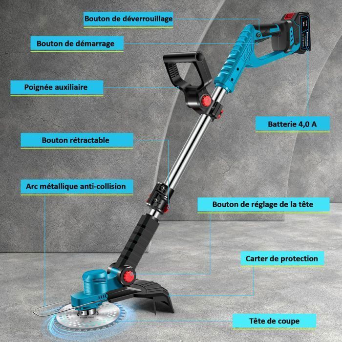 Desbrozadora eléctrica inalámbrica sin escobillas MAGICFOX de 36 V, con 2 baterías de 4,0 Ah, 3 tipos de cuchillas y cabezal.