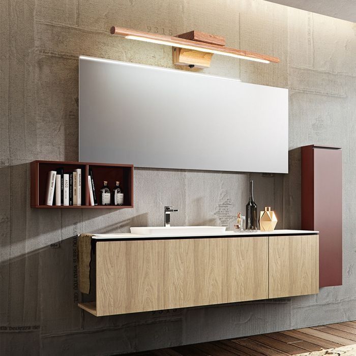 Wooden Bathroom Mirror Light with Switch, Modern LED Indoor Wall Sconce, IP44 Waterproof Lamp, 60cm, 3000k