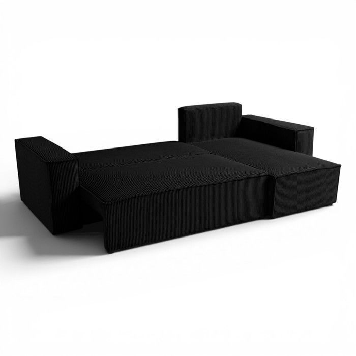 Canapé d'angle LISA convertible réversible coffre velours côtelé noir anthracite