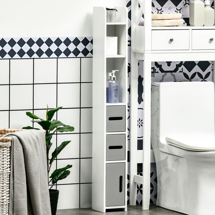 Meuble colonne de salle de bain - kleankin - bois - 15 x 17 x 120 cm - gris