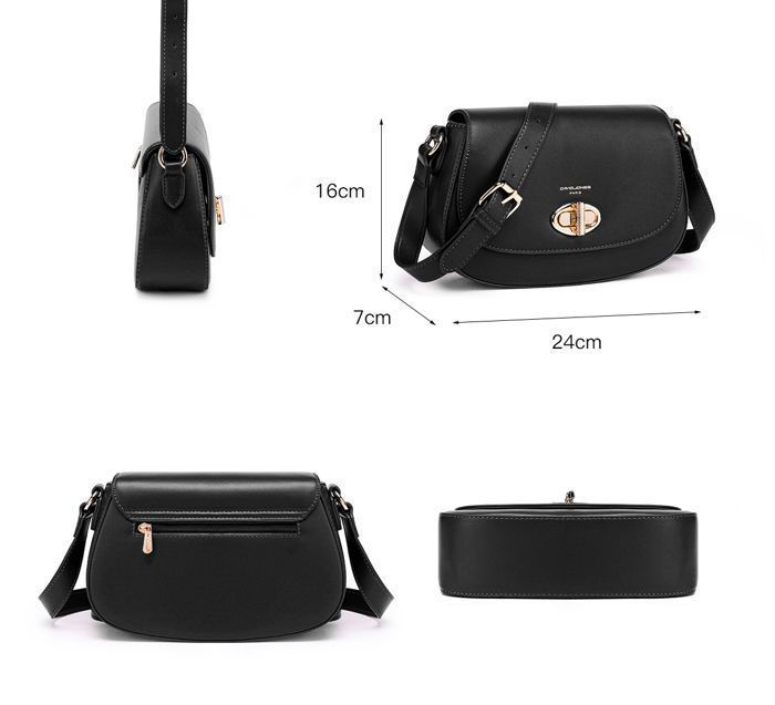 David Jones - Damesschoudertas - Crossbodytas van PU-leer - Clutch met draaisluiting - Zwart