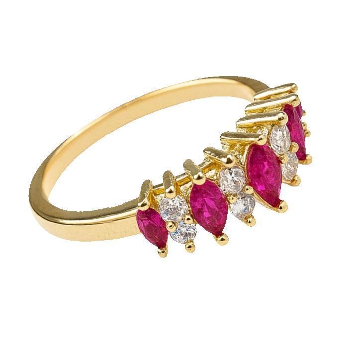 Anillo chapado en oro de 18 quilates para mujer – Piedras de circonita cúbica rosa y blanca, diseño femenino, elegante joya de regalo