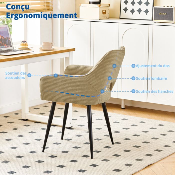 WAFTING Lot de 2 Chaises de Salle à Manger avec Accoudoirs, Rembourrées avec Dossier en Velours,Marron