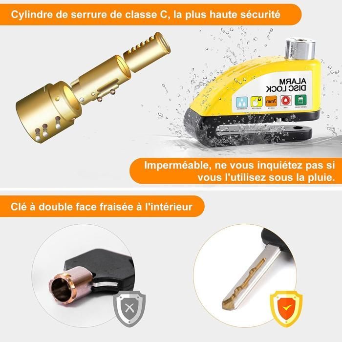 Candado de disco para motocicleta con alarma de 110 dB - Alarma antirrobo para motocicleta - Candado de disco de alta seguridad con cable recordatorio de 1,5 m